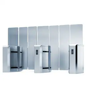 Render of a GlideLane speed gate arrangement with high glass barriers